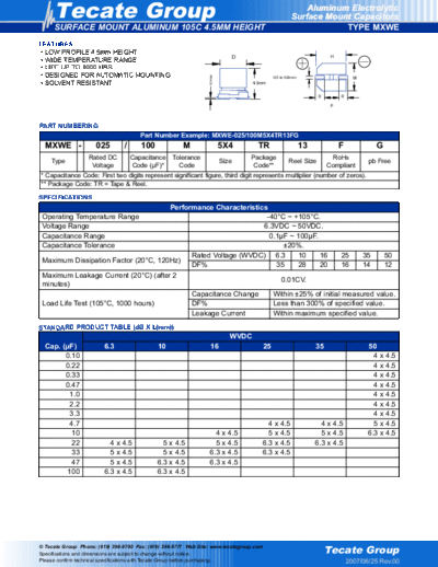 Tecate [smd] MXWE Series  . Electronic Components Datasheets Passive components capacitors Tecate Tecate [smd] MXWE Series.pdf
