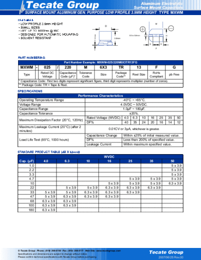 Tecate [smd] MXWM Series  . Electronic Components Datasheets Passive components capacitors Tecate Tecate [smd] MXWM Series.pdf