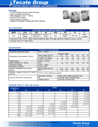 Tecate [smd] MXZ Series  . Electronic Components Datasheets Passive components capacitors Tecate Tecate [smd] MXZ Series.pdf