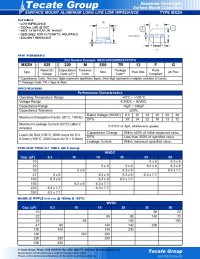 Tecate [smd] MXZH Series  . Electronic Components Datasheets Passive components capacitors Tecate Tecate [smd] MXZH Series.pdf