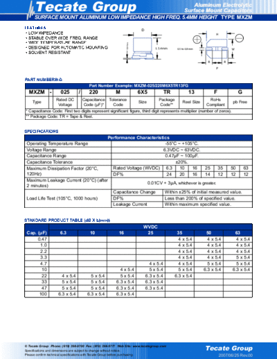 Tecate [smd] MXZM Series  . Electronic Components Datasheets Passive components capacitors Tecate Tecate [smd] MXZM Series.pdf