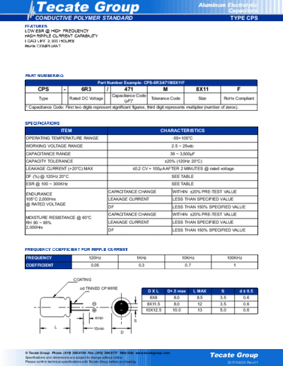 Tecate [polymer thru-hole] CPS Series  . Electronic Components Datasheets Passive components capacitors Tecate Tecate [polymer thru-hole] CPS Series.pdf