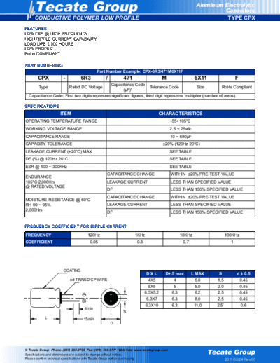 Tecate [polymer thru-hole] CPX Series  . Electronic Components Datasheets Passive components capacitors Tecate Tecate [polymer thru-hole] CPX Series.pdf