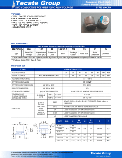 Tecate [polymer smd] MXCPH Series  . Electronic Components Datasheets Passive components capacitors Tecate Tecate [polymer smd] MXCPH Series.pdf