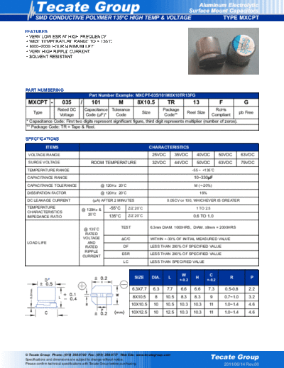 Tecate [polymer smd] MXCPT Series  . Electronic Components Datasheets Passive components capacitors Tecate Tecate [polymer smd] MXCPT Series.pdf