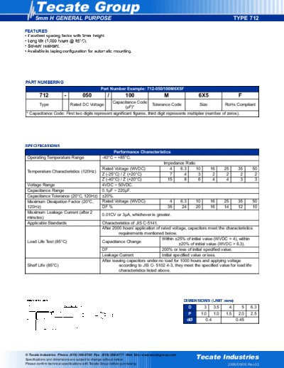 Tecate [radial thru-hole] 712 Series  . Electronic Components Datasheets Passive components capacitors Tecate Tecate [radial thru-hole] 712 Series.pdf