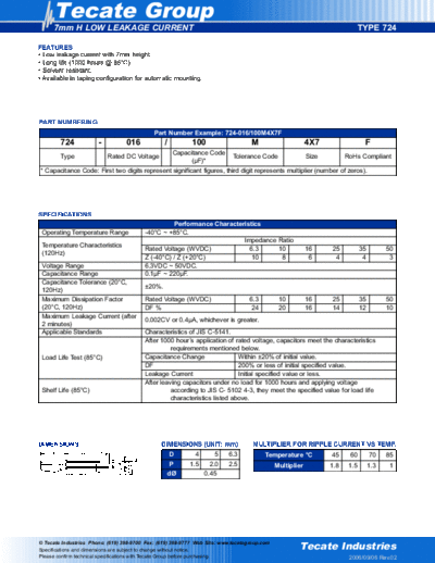 Tecate [radial thru-hole] 724 Series  . Electronic Components Datasheets Passive components capacitors Tecate Tecate [radial thru-hole] 724 Series.pdf