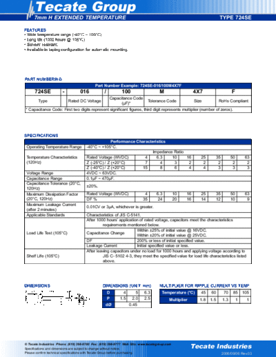 Tecate [radial thru-hole] 724SE Series  . Electronic Components Datasheets Passive components capacitors Tecate Tecate [radial thru-hole] 724SE Series.pdf