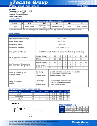 Tecate [radial thru-hole] 724SL Series  . Electronic Components Datasheets Passive components capacitors Tecate Tecate [radial thru-hole] 724SL Series.pdf