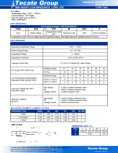 Tecate [radial thru-hole] 724X Series  . Electronic Components Datasheets Passive components capacitors Tecate Tecate [radial thru-hole] 724X Series.pdf