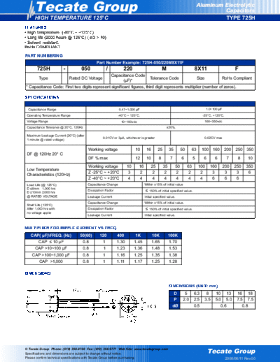 Tecate [radial thru-hole] 725H Series  . Electronic Components Datasheets Passive components capacitors Tecate Tecate [radial thru-hole] 725H Series.pdf