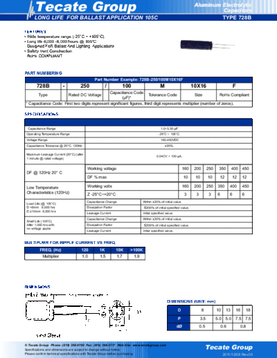 Tecate [radial thru-hole] 728B Series  . Electronic Components Datasheets Passive components capacitors Tecate Tecate [radial thru-hole] 728B Series.pdf