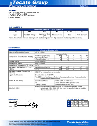 Tecate [radial thru-hole] 723 Series  . Electronic Components Datasheets Passive components capacitors Tecate Tecate [radial thru-hole] 723 Series.pdf