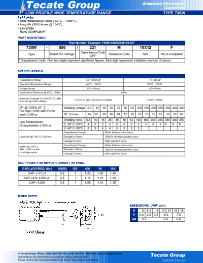 Tecate [radial thru-hole] 730W Series  . Electronic Components Datasheets Passive components capacitors Tecate Tecate [radial thru-hole] 730W Series.pdf