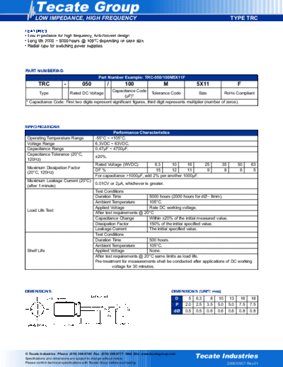 Tecate [radial thru-hole] TRC Series  . Electronic Components Datasheets Passive components capacitors Tecate Tecate [radial thru-hole] TRC Series.pdf