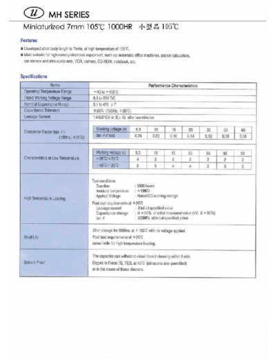 U-CAP [Yuan Feng] U-Cap [radial thru-hole] MH Series  . Electronic Components Datasheets Passive components capacitors U-CAP [Yuan Feng] U-Cap [radial thru-hole] MH Series.pdf