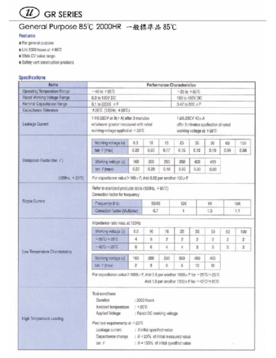 U-CAP [Yuan Feng] U-Cap [radial thru-hole] GR Series  . Electronic Components Datasheets Passive components capacitors U-CAP [Yuan Feng] U-Cap [radial thru-hole] GR Series.pdf