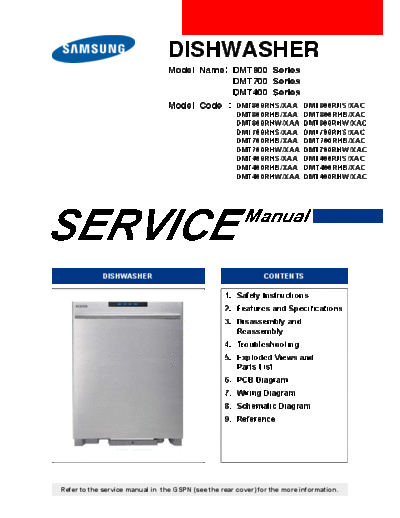 Samsung Cover-2  Samsung Dishwashers DMT400RHS Service Manuals Cover-2.pdf
