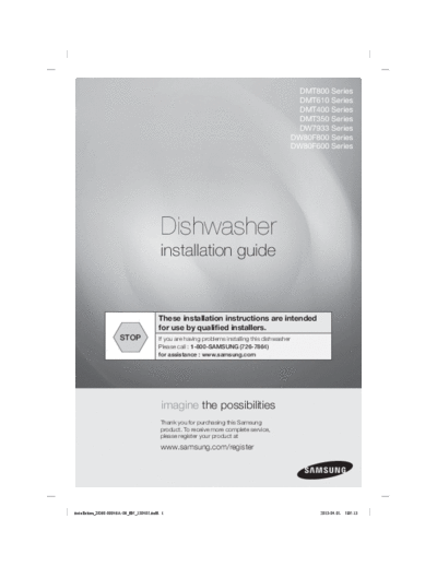 Samsung installation DD68-00046A-06 20130401  Samsung Dishwashers DMT400RHS User Manual installation_DD68-00046A-06_20130401.pdf