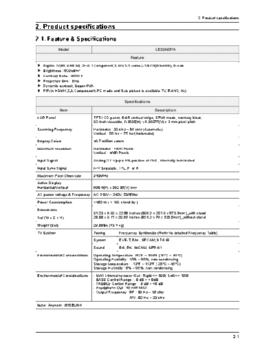 Samsung Product Specification  Samsung LCD TV N46A chassis Samsung ch N46A Product Specification.pdf