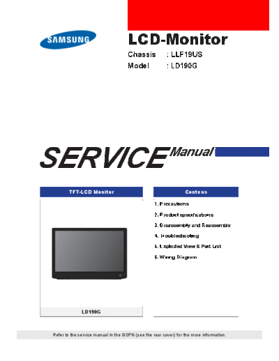 Samsung Cover E BN82-00602A  Samsung LCD TV LD190G, Chassis LLF19US LD190G Cover_E_BN82-00602A.pdf