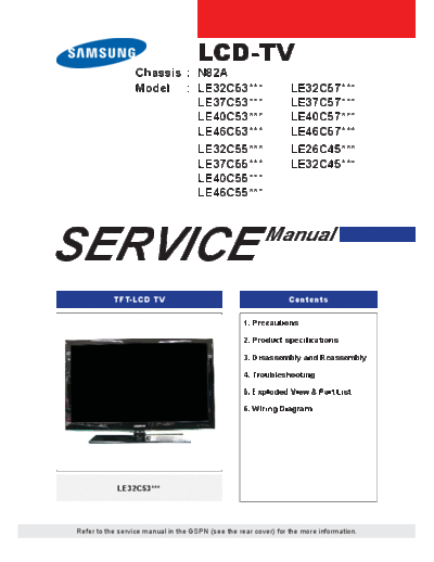 Samsung Cover  Samsung LCD TV LE37C550 chassis N82A LE37C550J1W-XXH - N82A CHASSIS - 2010 Cover.pdf
