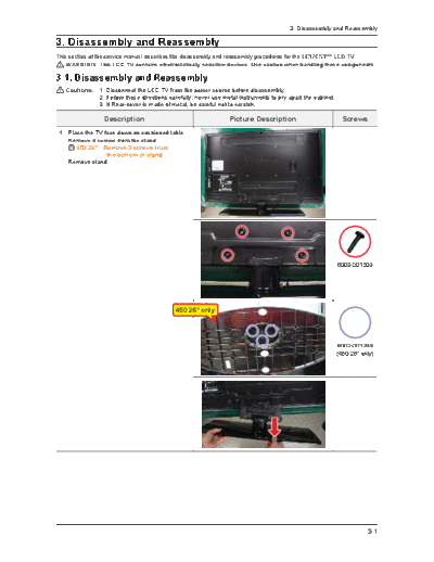 Samsung Disassembly & Reassembly  Samsung LCD TV LE37C550 chassis N82A LE37C550J1W-XXH - N82A CHASSIS - 2010 Disassembly & Reassembly.pdf