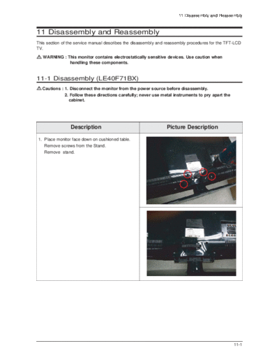 Samsung Disassembly & Reassembly  Samsung LCD TV LE40M86BDX CHASSIS GTU40SEN Samsung LE40M86BDX Chassis GTU40SEN LCD TV SM Disassembly & Reassembly.pdf