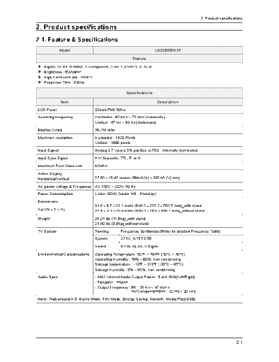 Samsung Product Specification  Samsung LCD TV LN32-37-40-46-52B550K1F 540P8F CH N64A LN32-37-40-46-52B550K1F_540p8f_ch_n64a Product Specification.pdf