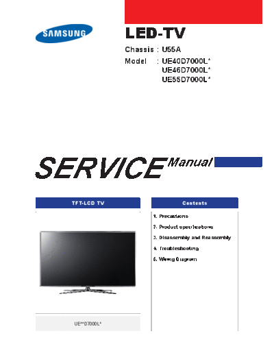 Samsung Cover  Samsung LED TV UE40 46 55 D7000LSX   chassis U55A SAMSUNG U55A CHASSIS UE40-46-55-D7000LSX LED TV SM Cover.pdf