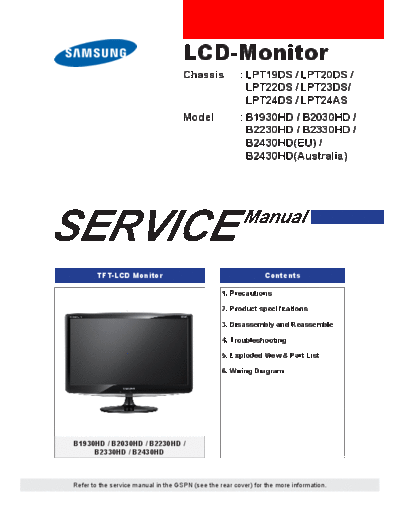 Samsung SAMSUNG MONITOR LCD LPT19DS CHASSIS B1930HD  Samsung Monitor Monitor LPT19DS CHASSIS B1930HD SAMSUNG MONITOR LCD LPT19DS CHASSIS B1930HD.pdf