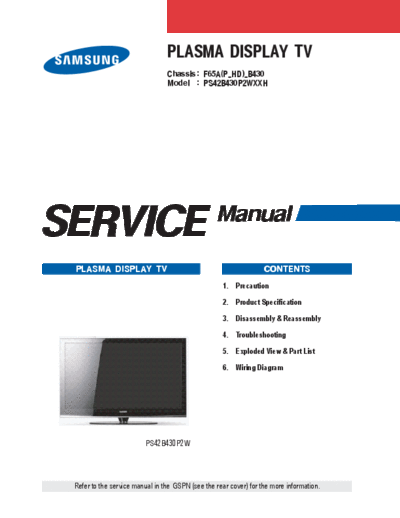 Samsung Cover  Samsung Plasma PS42B430P2W chassis F65A ps42b430p2w Cover.pdf