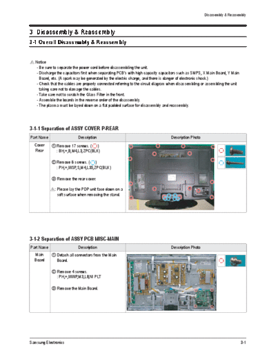 Samsung Disassembly & Reassembly  Samsung Plasma PS42B430P2W chassis F65A ps42b430p2w Disassembly & Reassembly.pdf