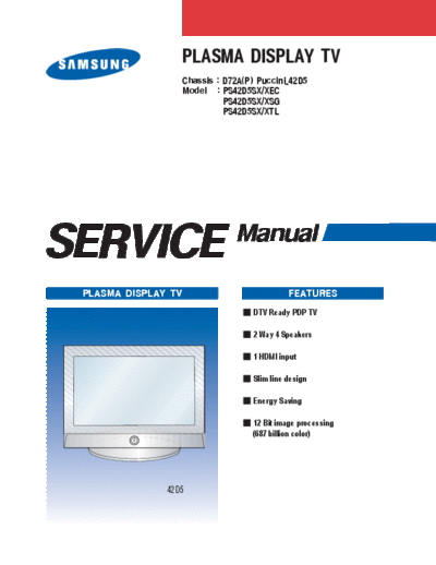 Samsung Cover Print  Samsung Plasma PS42D5SX chassis D72A D72A-P_Puccini_42D5_chassis_SAMSUNG_PS42D5Sx Cover Print.pdf