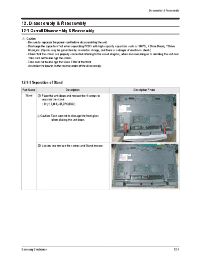 Samsung Disassembly & Reassembly  Samsung Plasma PS42D5SX chassis D72A D72A-P_Puccini_42D5_chassis_SAMSUNG_PS42D5Sx Disassembly & Reassembly.pdf