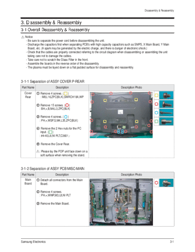 Samsung Disassembly & Reassembly  Samsung Plasma PS42Q92H chassis F31A PS-42Q92H sm Disassembly & Reassembly.pdf