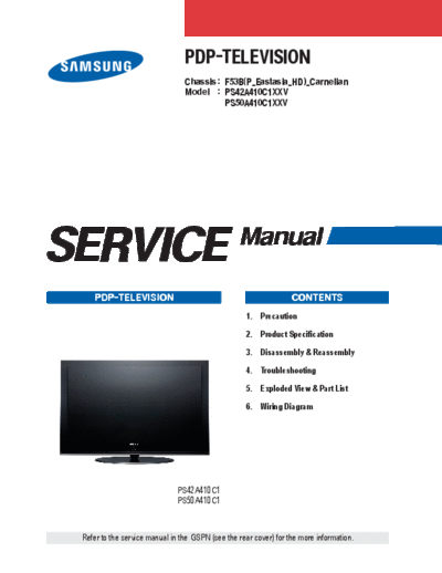 Samsung Cover  Samsung Plasma F53B carnelian chassis SAMSUNG_PS42A410C1XXV_PS50A410C1XXV_Chassis_F53B_Carnelian Cover.pdf