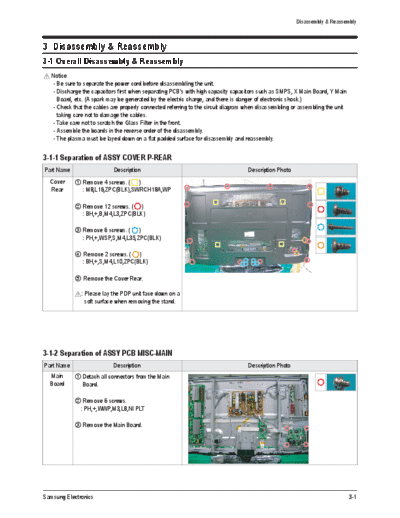 Samsung Disassembly & Reassembly  Samsung Plasma F53B carnelian chassis SAMSUNG_PS42A410C1XXV_PS50A410C1XXV_Chassis_F53B_Carnelian Disassembly & Reassembly.pdf