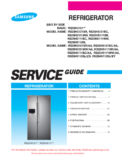 Samsung SSEDA-14-RS25H51-131221 COVER  Samsung Refridgerators RS25H5111SR_AA Service Manual SSEDA-14-RS25H51-131221_COVER.pdf