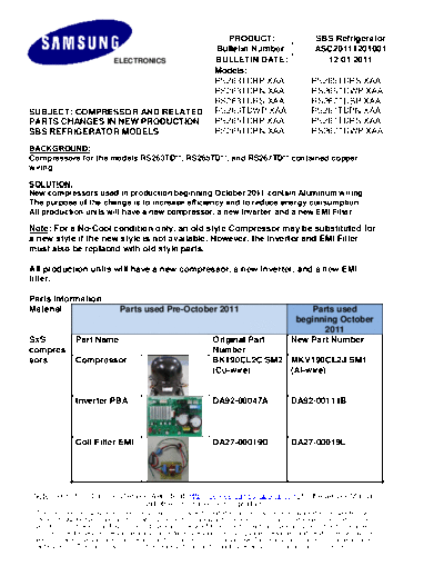 Samsung ASC20111201001  Samsung Refridgerators RS265TDRS Service Bulletin ASC20111201001.pdf