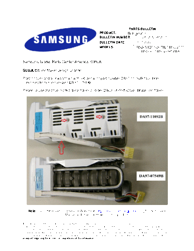 Samsung GPC20120112001.  Samsung Refridgerators RS265TDRS Service Bulletin GPC20120112001..pdf