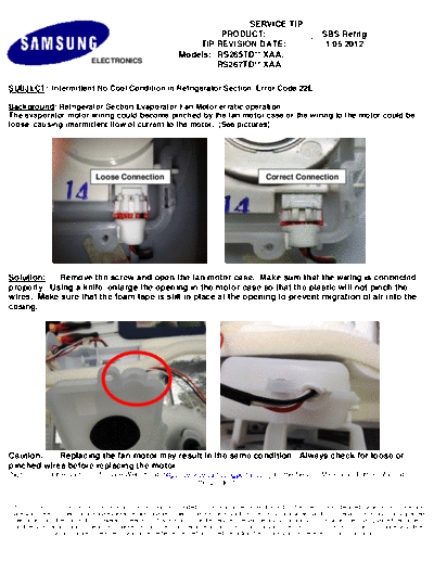 Samsung Service Tip SBS Fan Motor 1-05  Samsung Refridgerators RS265TDRS Service Tip Service Tip SBS Fan Motor 1-05.pdf