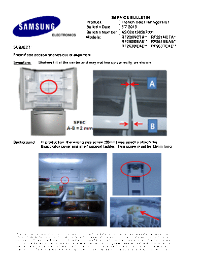 Samsung ASC20130507001  Samsung Refridgerators RF260BEAEWW_AA Service Bulletins ASC20130507001.pdf