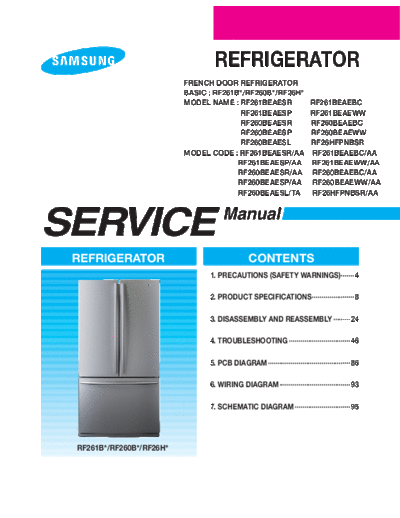 Samsung AW1-12 RF261 140218 SERVICE MANUAL COVER  Samsung Refridgerators RF260BEAEWW_AA Service Manual AW1-12_RF261_140218_SERVICE_MANUAL_COVER.pdf