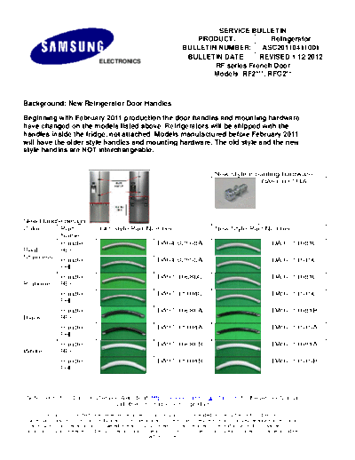 Samsung ASC20110411001 Revision 1-12-12  Samsung Refridgerators RF263AEPN Service Bulletin ASC20110411001 Revision 1-12-12.pdf