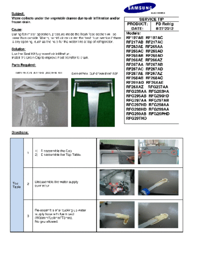 Samsung Water Collects Under Vegetable Drawer  Samsung Refridgerators RF263AEPN Service Tips Water Collects Under Vegetable Drawer.pdf