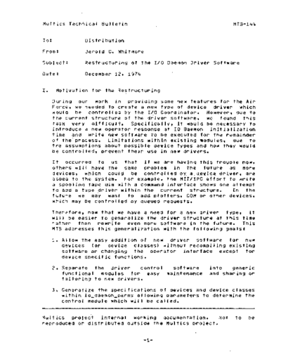 honeywell MTB-144  honeywell multics redell mtb MTB-144.pdf