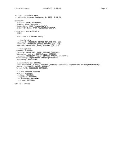 xerox ListerDefs.mesa Oct77  xerox mesa 3.0_1977 listing ListerDefs.mesa_Oct77.pdf