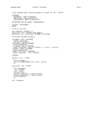 xerox MenuDefs.mesa Oct77  xerox mesa 3.0_1977 listing MenuDefs.mesa_Oct77.pdf