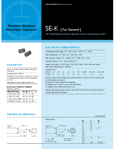 Yageo [radial thru-hole] SE-K Series  . Electronic Components Datasheets Passive components capacitors Yageo Yageo [radial thru-hole] SE-K Series.pdf